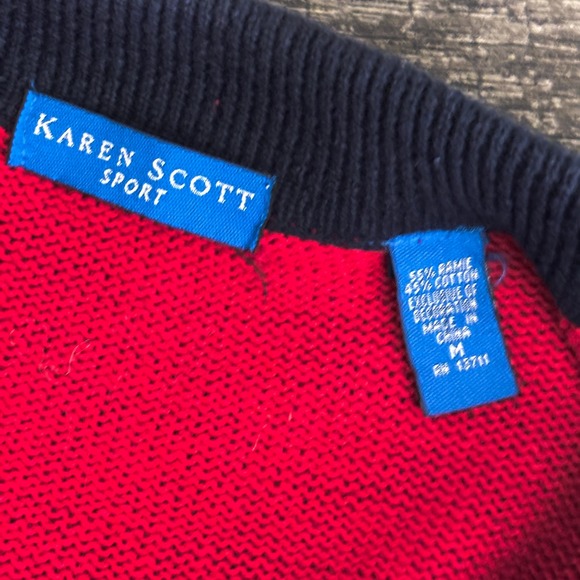 VTG Patchwork‎ Christmas Cardigan Sweater Womens M Snow Star Buttons Karen Scott - Picture 6 of 7